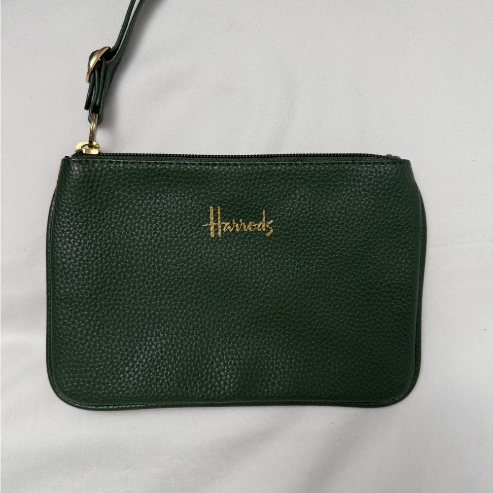 Harrods Dark Green Wristlet with Gold Accents